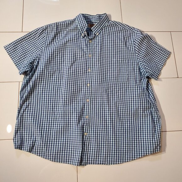 FOUNDRY PLAID SHIRT BLUE SHORT SLEEVE COTTON/ELASTANE SIZE 3X - Picture 1 of 5